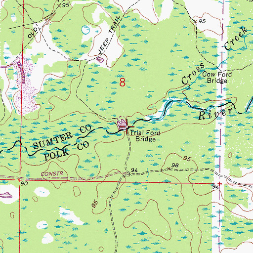 Topographic Map of Trial Ford Bridge, FL