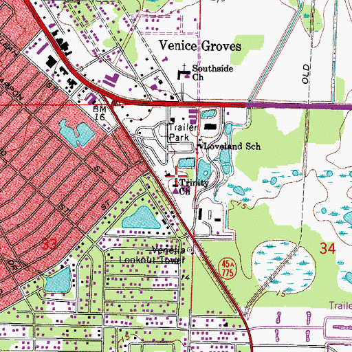 Topographic Map of Trinity Church, FL