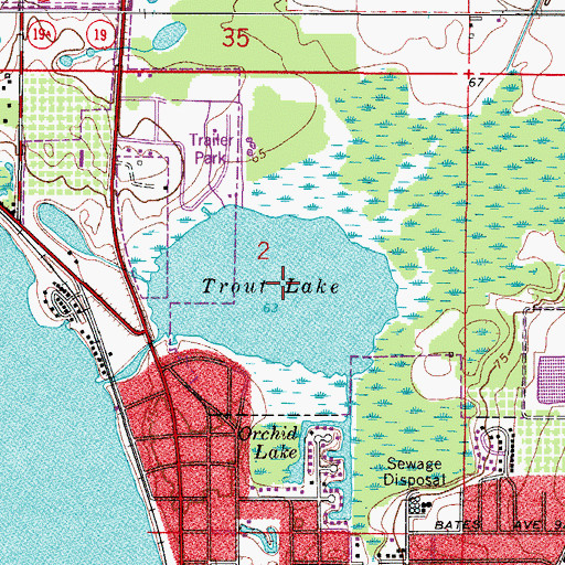 Topographic Map of Trout Lake, FL