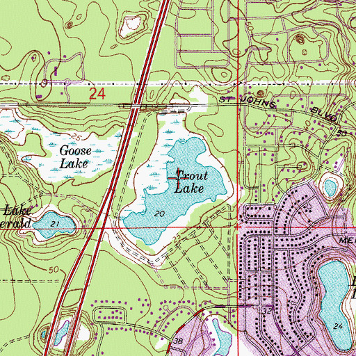 Topographic Map of Trout Lake, FL