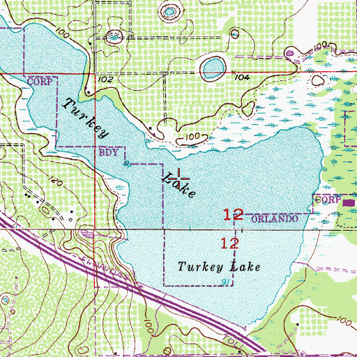 Topographic Map of Turkey Lake, FL