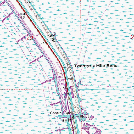 Topographic Map of Twentysix Mile Bend, FL
