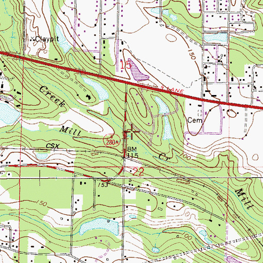 Topographic Map of Twin Creek, FL