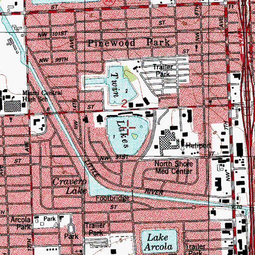Topographic Map of Twin Lakes, FL
