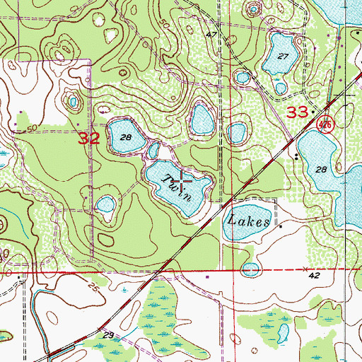 Topographic Map of Twin Lakes, FL