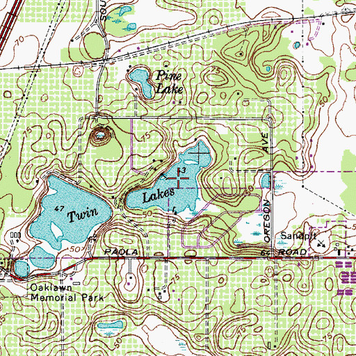 Topographic Map of Twin Lakes, FL