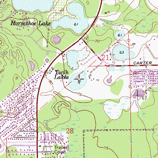 Topographic Map of Twin Lakes, FL