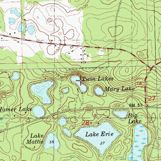 Topographic Map of Twin Lakes, FL