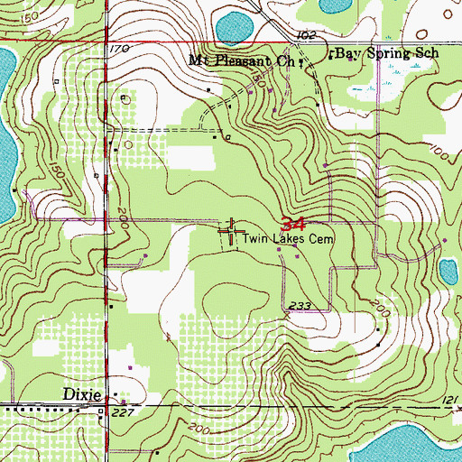 Topographic Map of Twin Lakes Cemetery, FL