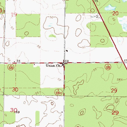 Topographic Map of Union Church, FL