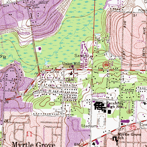 Topographic Map of Union Hill Church, FL