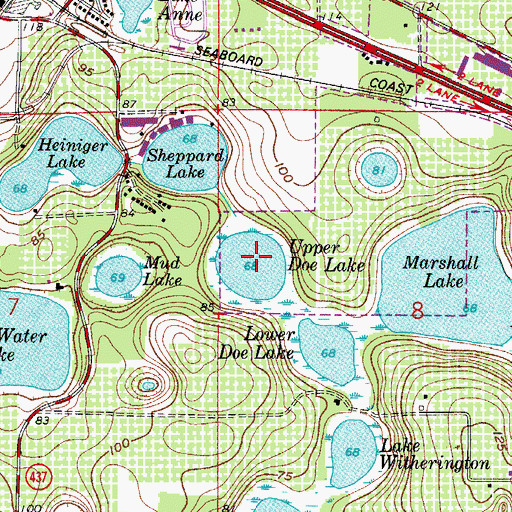 Topographic Map of Upper Doe Lake, FL