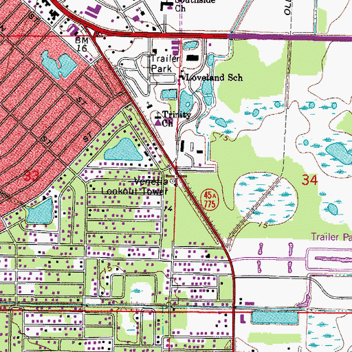 Topographic Map of Venetia Lookout Tower, FL
