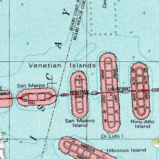 Topographic Map of Venetian Islands, FL
