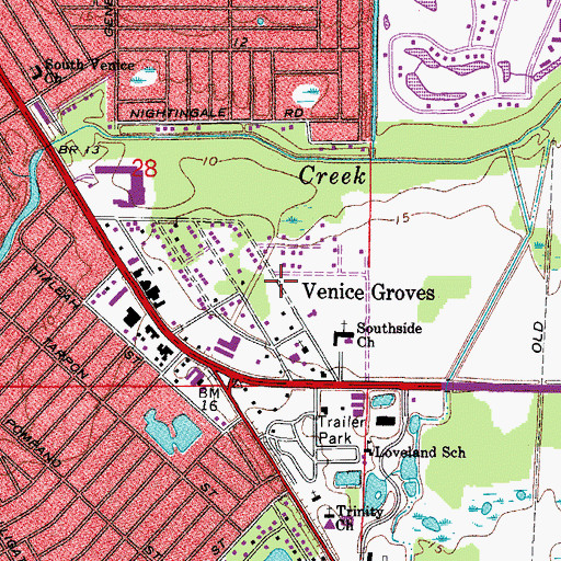 Topographic Map of Venice Groves, FL