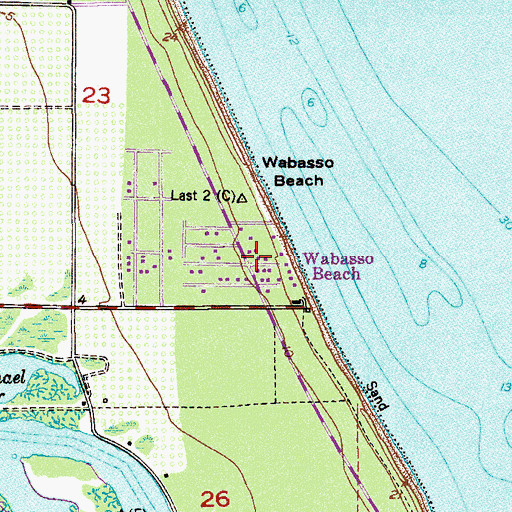 Topographic Map of Wabasso Beach, FL