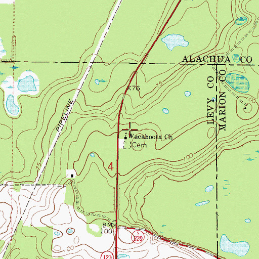 Topographic Map of Wacahoota United Methodist Church, FL
