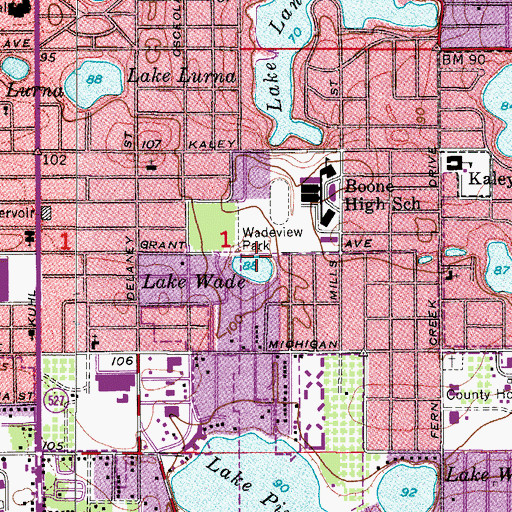 Topographic Map of Lake Wade, FL