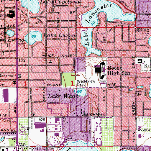 Topographic Map of Wadeview Park, FL