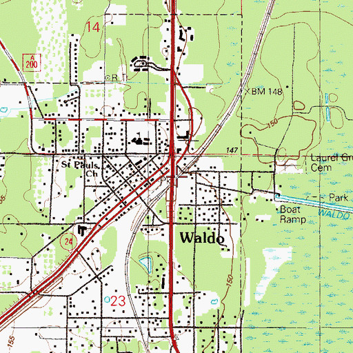 Topographic Map of Waldo, FL