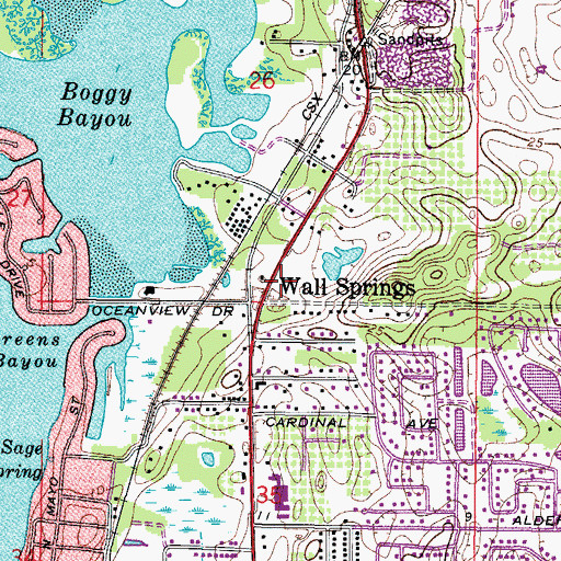 Topographic Map of Wall Springs, FL