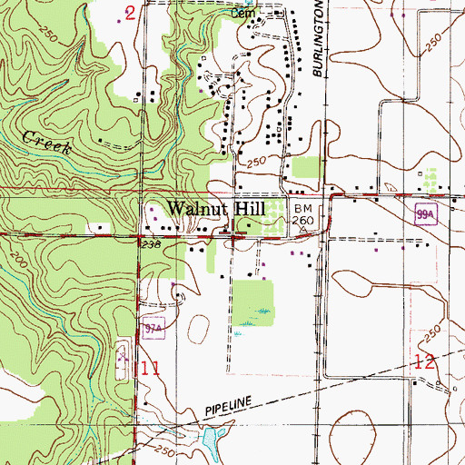 Topographic Map of Walnut Hill, FL