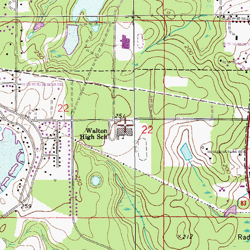 Topographic Map of Walton High School, FL