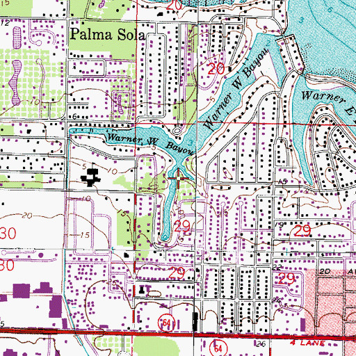 Topographic Map of Warner West Bayou, FL