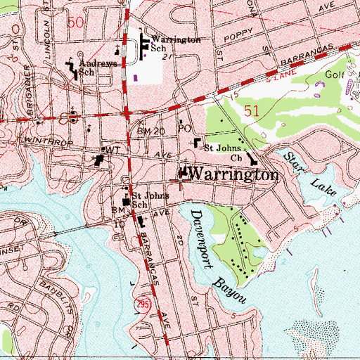 Topographic Map of Warrington, FL