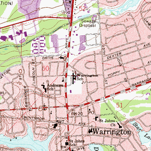 Topographic Map of Warrington Elementary School, FL