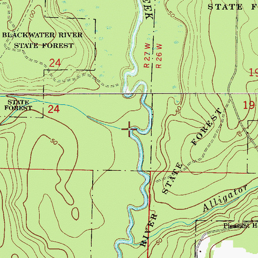 Topographic Map of Wasteway Branch, FL