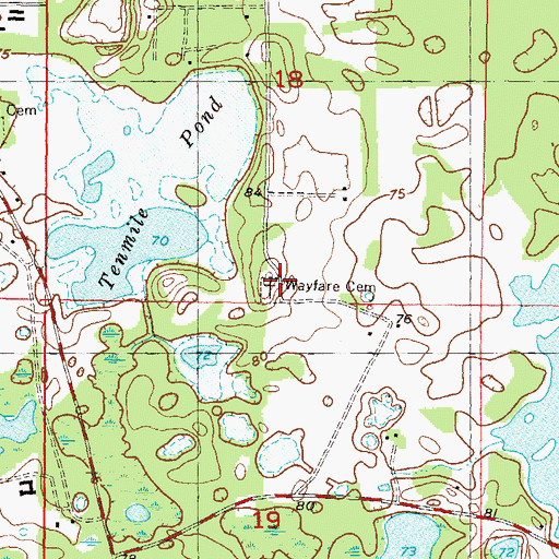 Topographic Map of Wayfare Cemetery, FL