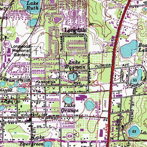 Topographic Map of Lake Wayman, FL