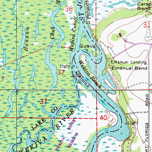 Topographic Map of Wekiva River, FL