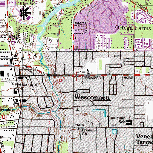 Topographic Map of Wesconnett, FL