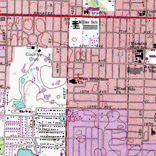 Topographic Map of West Bradenton Church, FL
