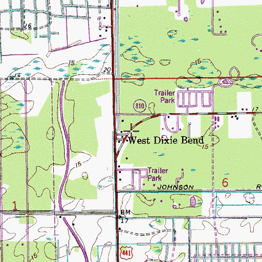 Topographic Map of West Dixie Bend, FL