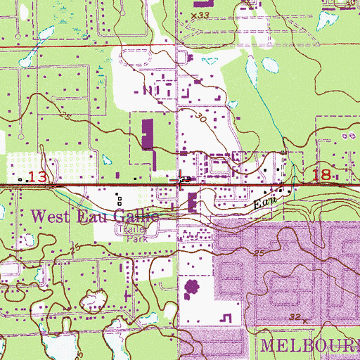 Topographic Map of West Eau Gallie, FL