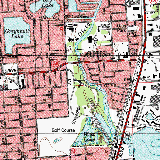 Topographic Map of West Greynolds Park, FL