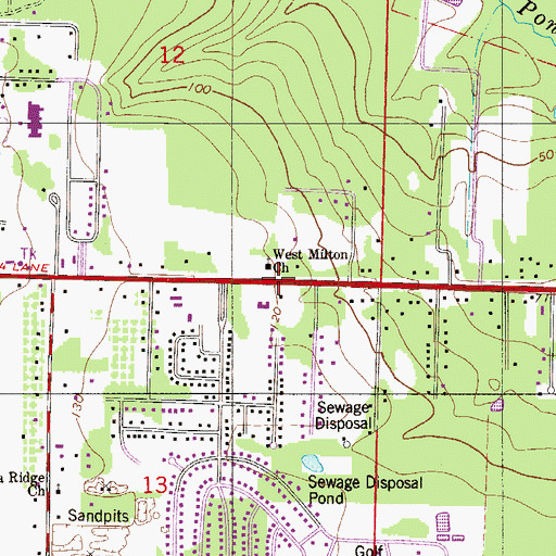 Topographic Map of West Milton Church, FL