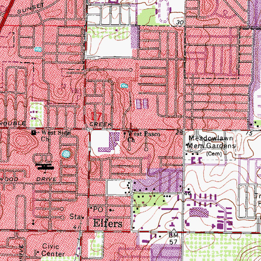 Topographic Map of West Pasco Church, FL