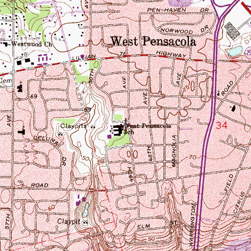 Topographic Map of West Pensacola School, FL