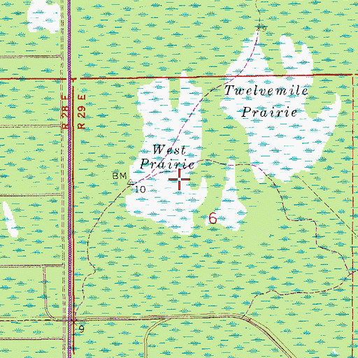 Topographic Map of West Prairie, FL