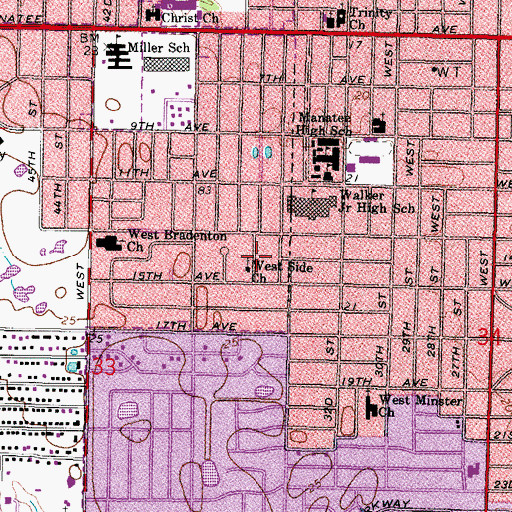 Topographic Map of West Side Church, FL