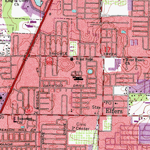 Topographic Map of West Side Church, FL