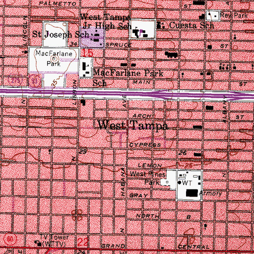 Topographic Map of West Tampa, FL