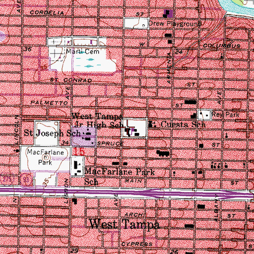 Topographic Map of West Tampa Junior High School, FL