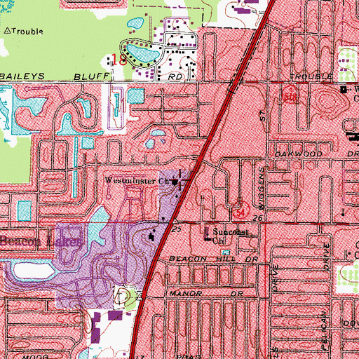 Topographic Map of Westminister Church, FL