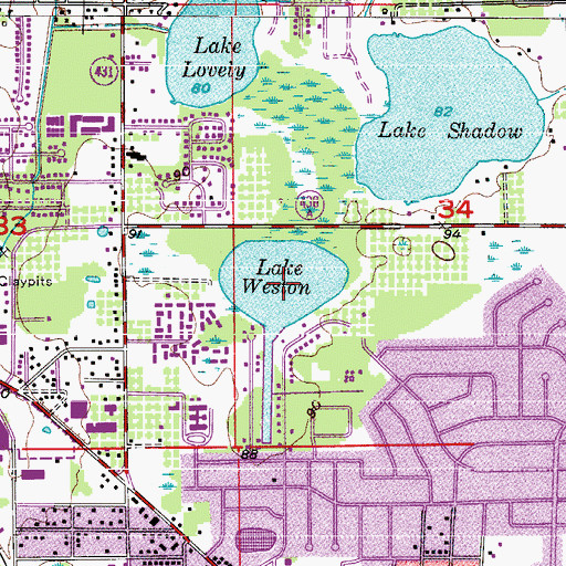 Topographic Map of Lake Weston, FL