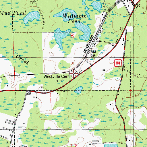 Topographic Map of Westville Cemetery, FL